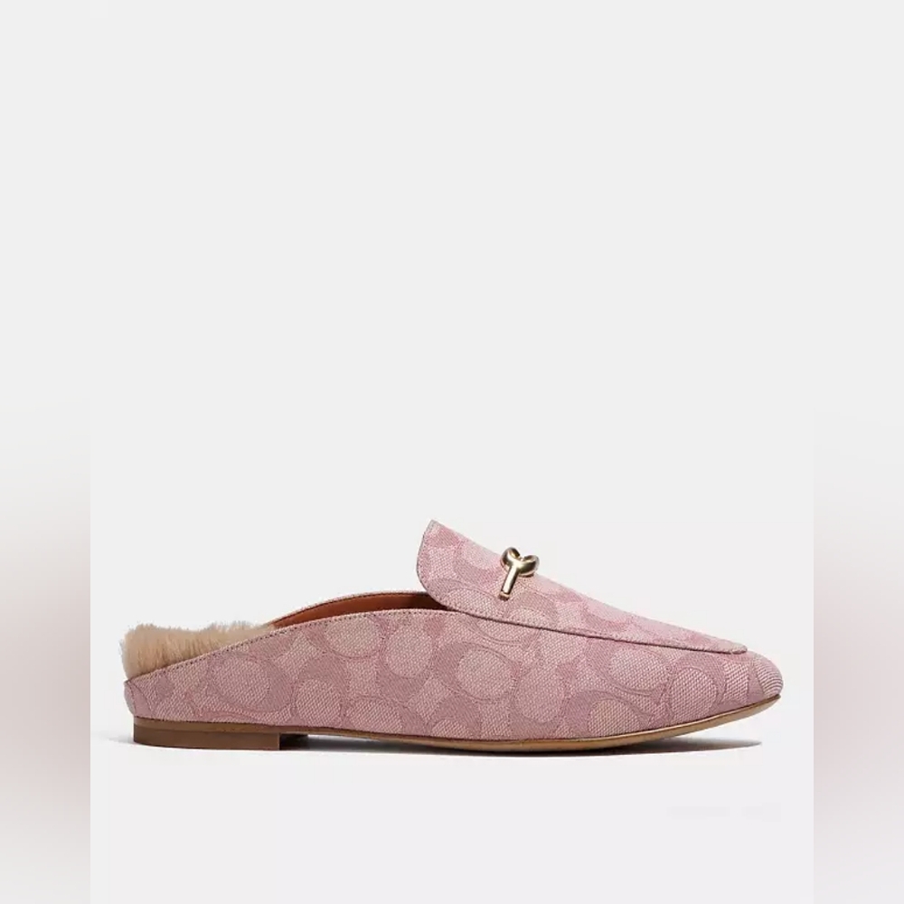 Coach Designer Pink Signature Canvas Fur Lined Sienna Slides Loafers Size 9B - Picture 2 of 11
